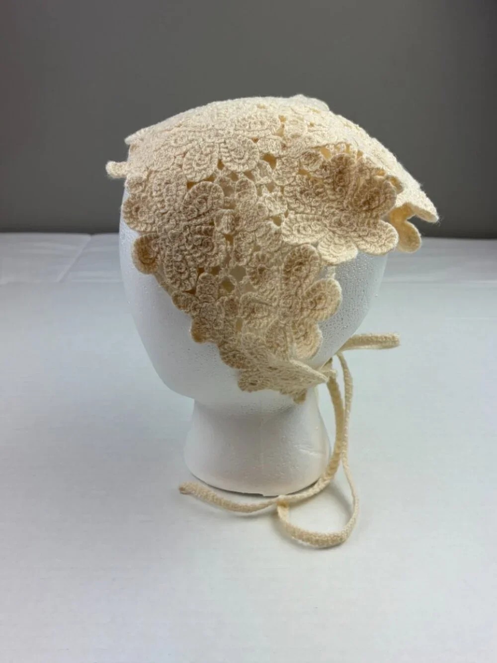 Cream Floral Crochet Bandana Headscarf Bohemian Festival Summer OSFA